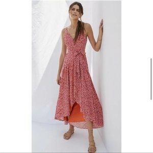 Anthropologie Red Floral Midi Dress